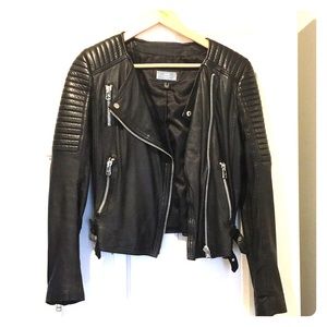 Mango 100% Black Leather Moto Jacket XS
